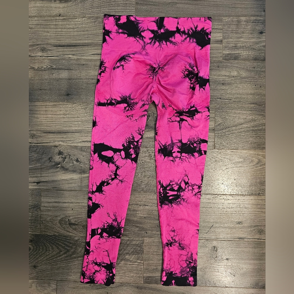 szMβ High Waist Vibrant Pink Black Abstract Leggings Compression Workout Sexy